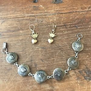 Crown and Heart Earrings. Crown Button Bracelet